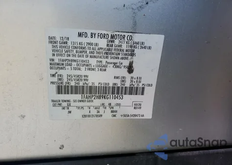 2019 Ford Taurus Sel from USA, damaged, VIN 1FAHP2H89KG110453